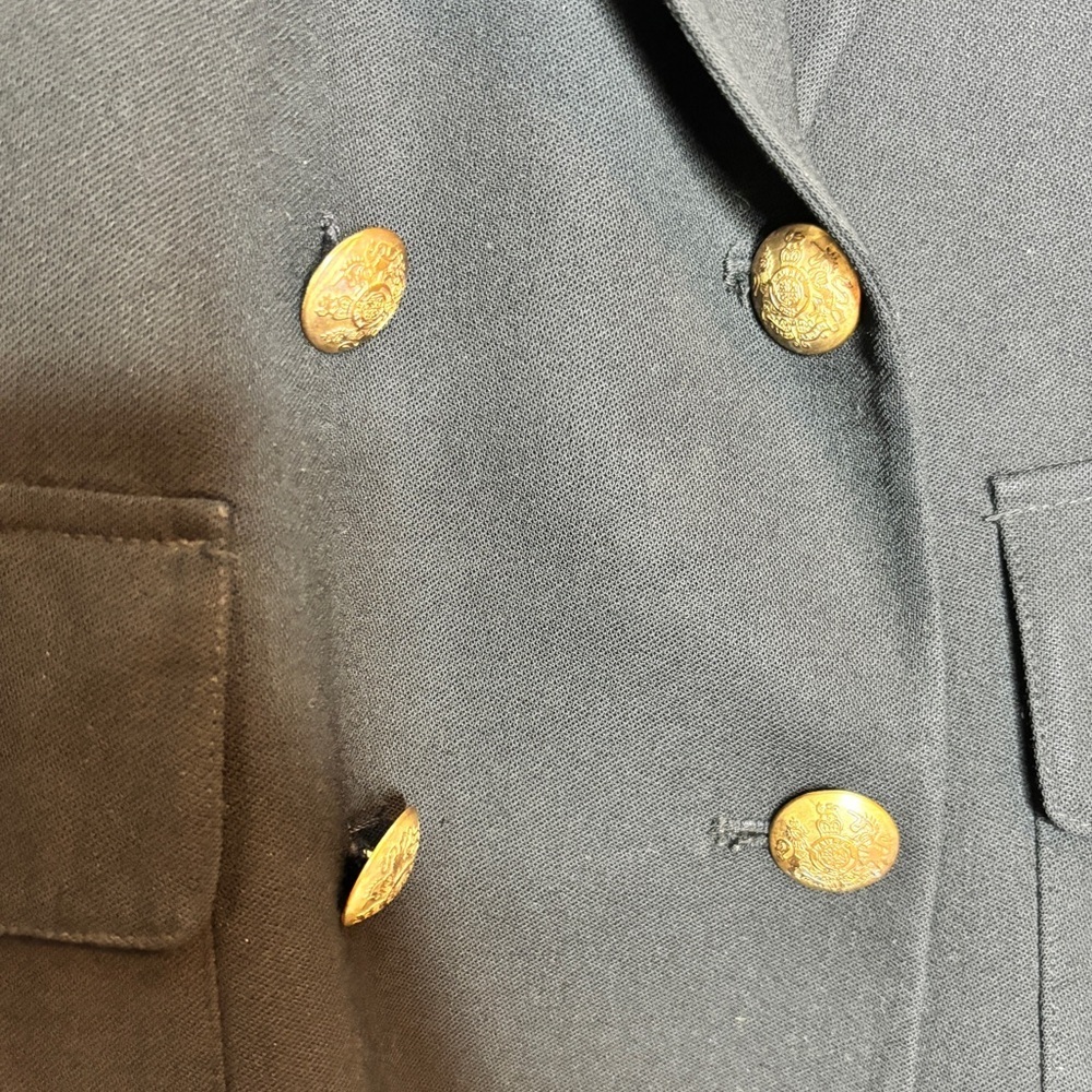 Vintage Lauren Ralph Lauren Black 100% Wool Chrst Pocket Crest Logo Blazer Sz 4P - Picture 4 of 9